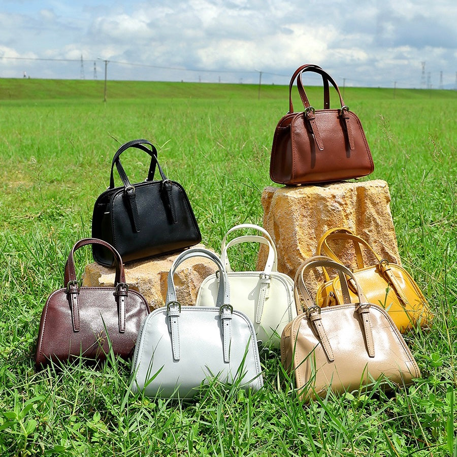 Genuine Leather Bowling Shoulder Bag | Large Capacity Commuter Elegance