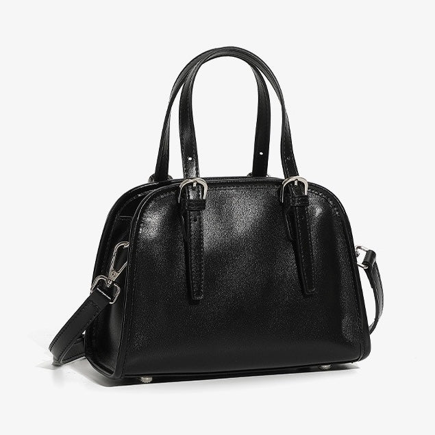 Genuine Leather Bowling Shoulder Bag | Large Capacity Commuter Elegance