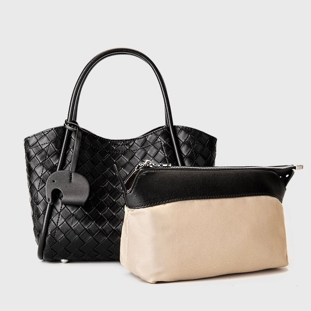 Leather Woven Tote Crossbody Bag | Spacious Everyday Elegance