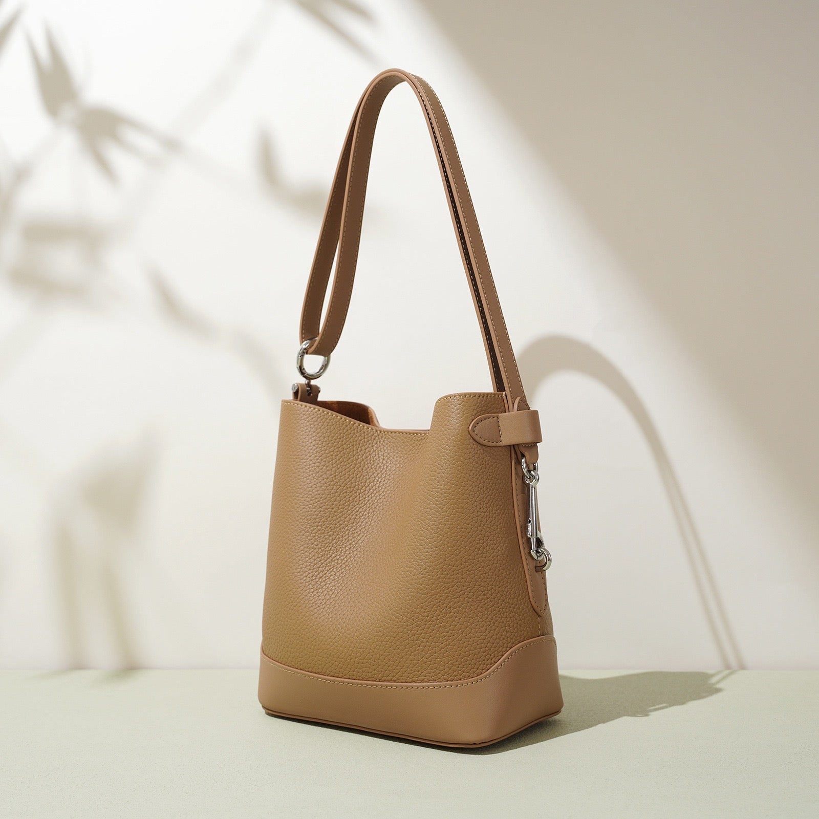 Genuine Lychee Grain Leather Bucket Crossbody Bag | Effortless Elegance