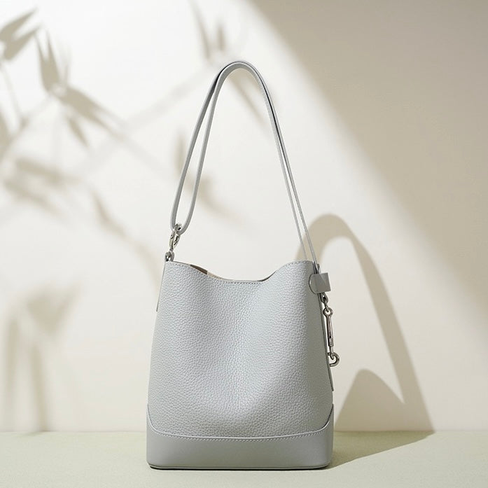 Genuine Lychee Grain Leather Bucket Crossbody Bag | Effortless Elegance