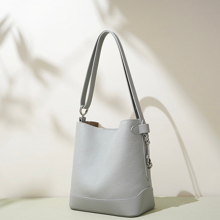 Genuine Lychee Grain Leather Bucket Crossbody Bag | Effortless Elegance