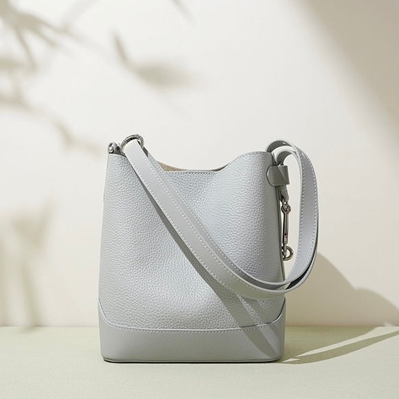 Genuine Lychee Grain Leather Bucket Crossbody Bag | Effortless Elegance