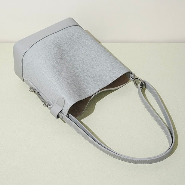 Genuine Lychee Grain Leather Bucket Crossbody Bag | Effortless Elegance