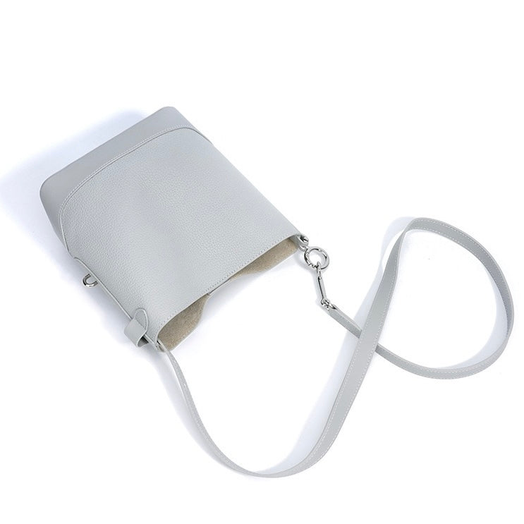 Genuine Lychee Grain Leather Bucket Crossbody Bag | Effortless Elegance