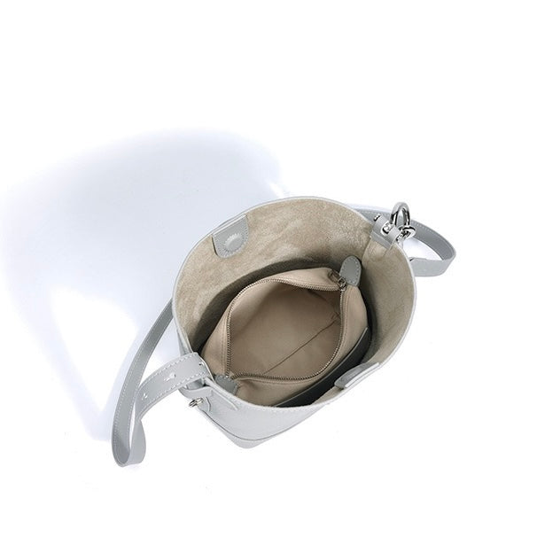 Genuine Lychee Grain Leather Bucket Crossbody Bag | Effortless Elegance