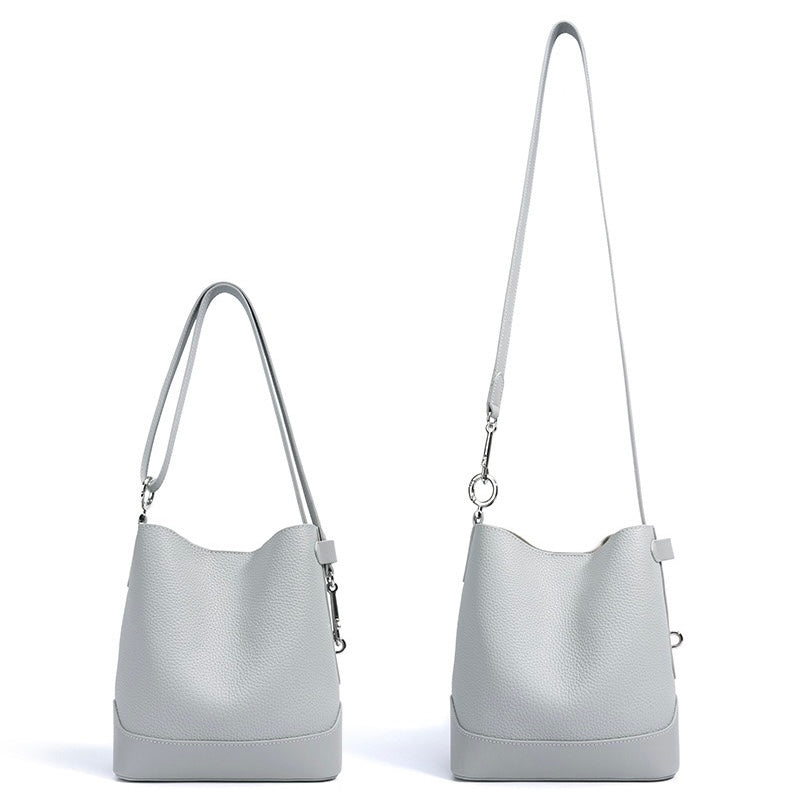 Genuine Lychee Grain Leather Bucket Crossbody Bag | Effortless Elegance