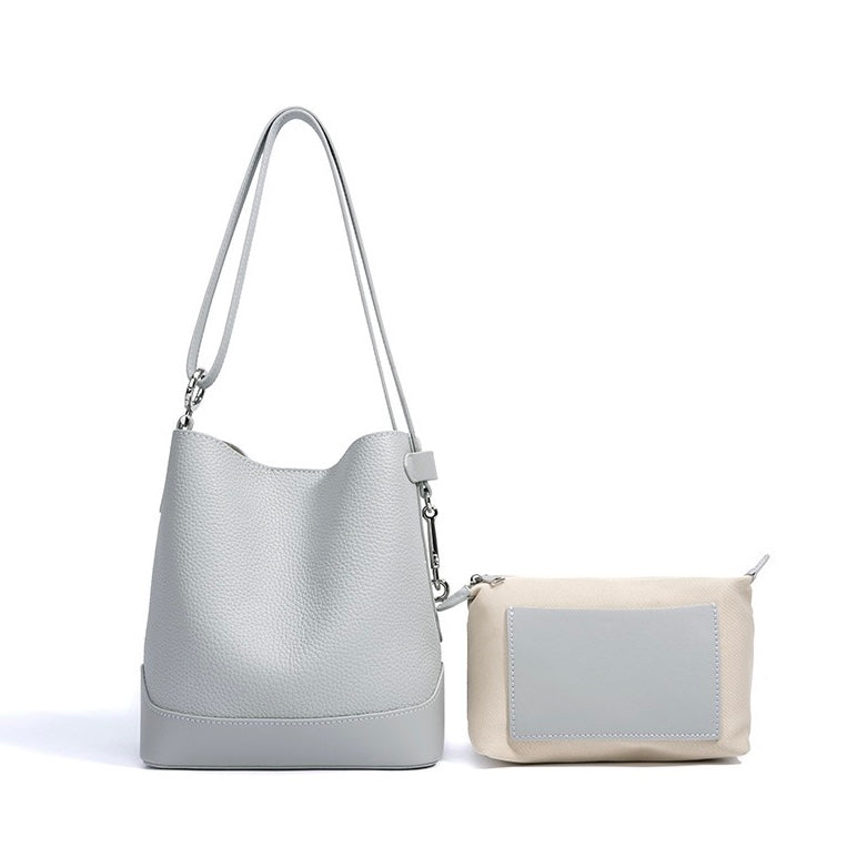 Genuine Lychee Grain Leather Bucket Crossbody Bag | Effortless Elegance