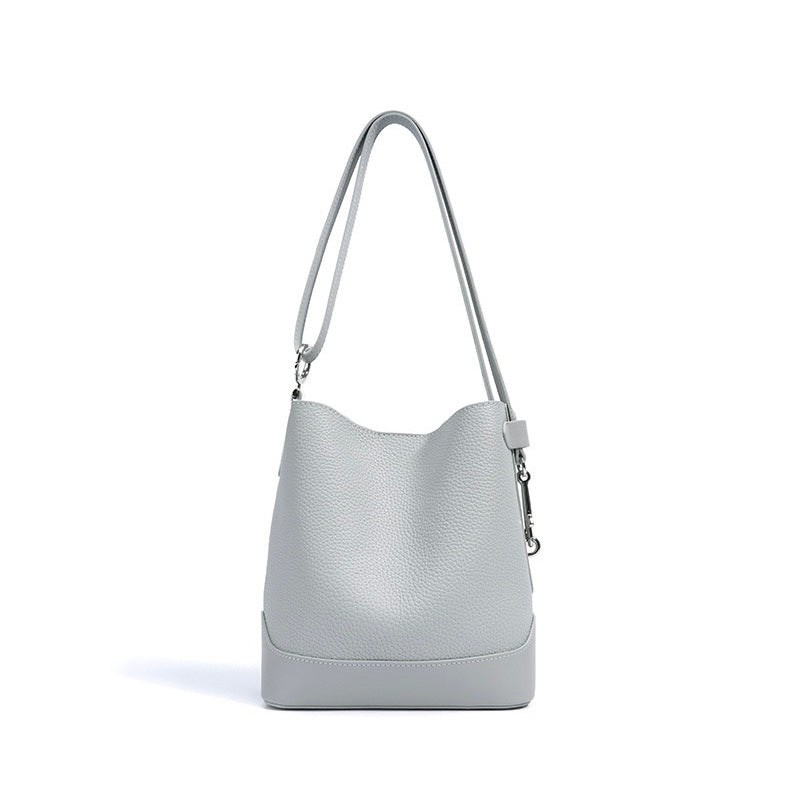 Genuine Lychee Grain Leather Bucket Crossbody Bag | Effortless Elegance