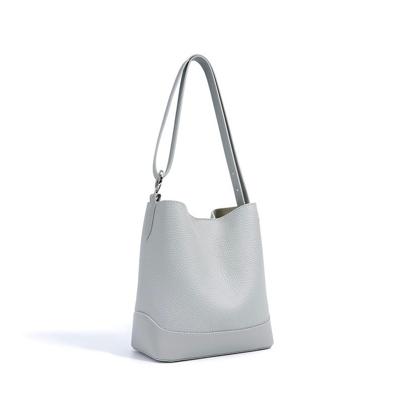 Genuine Lychee Grain Leather Bucket Crossbody Bag | Effortless Elegance
