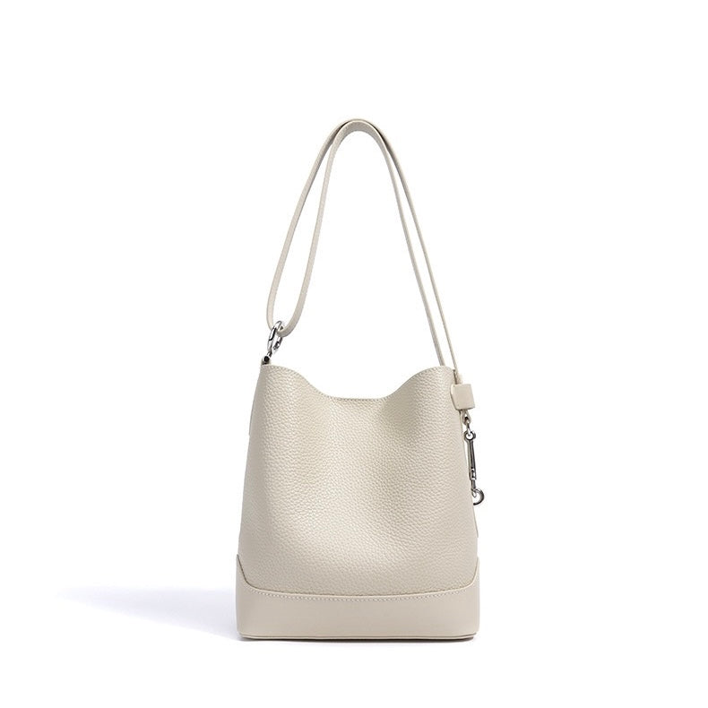 Genuine Lychee Grain Leather Bucket Crossbody Bag | Effortless Elegance