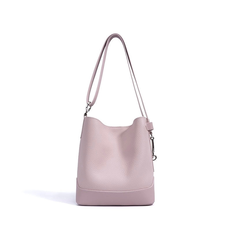 Genuine Lychee Grain Leather Bucket Crossbody Bag | Effortless Elegance