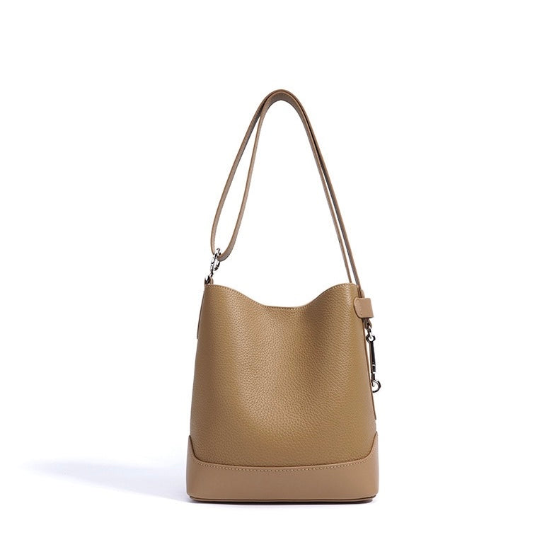 Genuine Lychee Grain Leather Bucket Crossbody Bag | Effortless Elegance