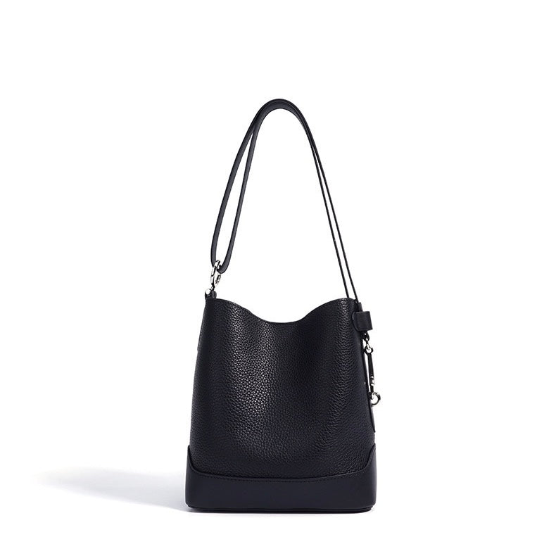 Genuine Lychee Grain Leather Bucket Crossbody Bag | Effortless Elegance