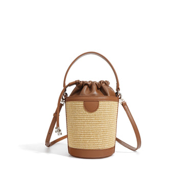 Lambskin Woven Women’s Handheld Crossbody Barrel Bag | Coastal Elegance
