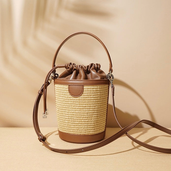Lambskin Woven Women’s Handheld Crossbody Barrel Bag | Coastal Elegance