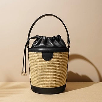 Lambskin Woven Women’s Handheld Crossbody Barrel Bag | Coastal Elegance