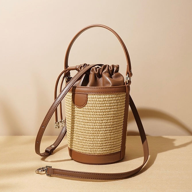 Lambskin Woven Women’s Handheld Crossbody Barrel Bag | Coastal Elegance