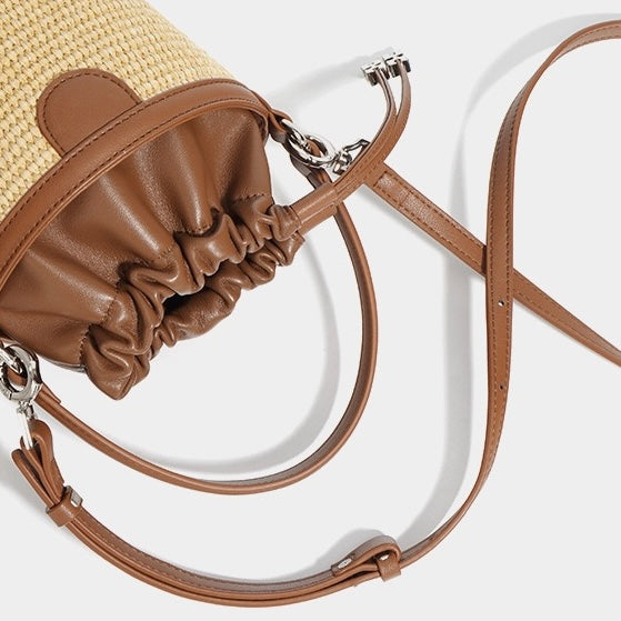 Lambskin Woven Women’s Handheld Crossbody Barrel Bag | Coastal Elegance