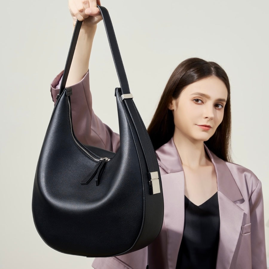 Genuine Leather Crescent Underarm Shoulder Handbag | Effortless Minimalist Elegance