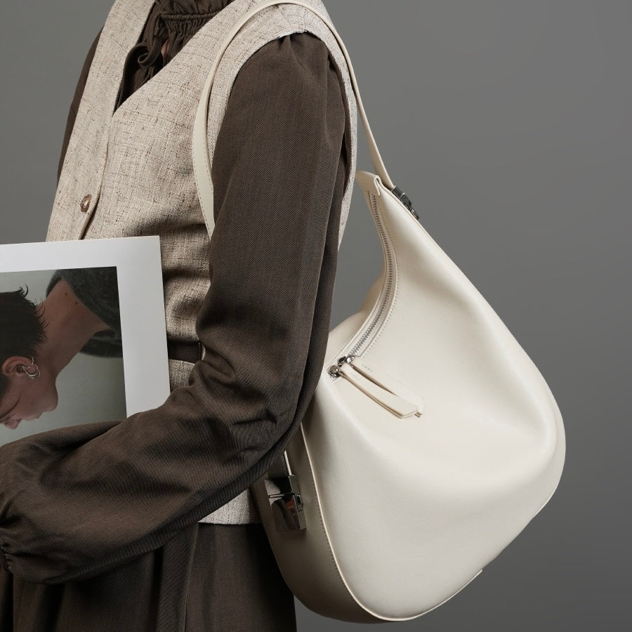 Genuine Leather Crescent Underarm Shoulder Handbag | Effortless Minimalist Elegance