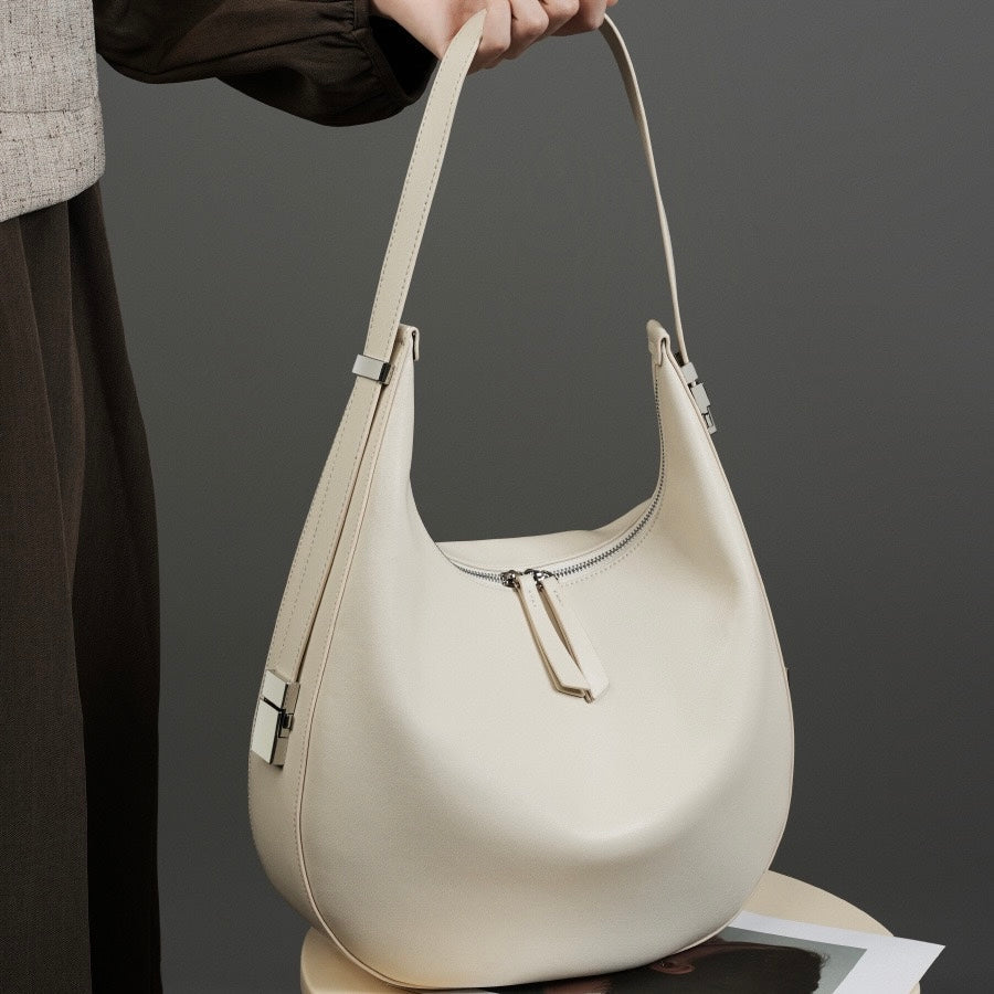 Genuine Leather Crescent Underarm Shoulder Handbag | Effortless Minimalist Elegance