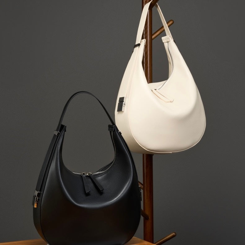 Genuine Leather Crescent Underarm Shoulder Handbag | Effortless Minimalist Elegance