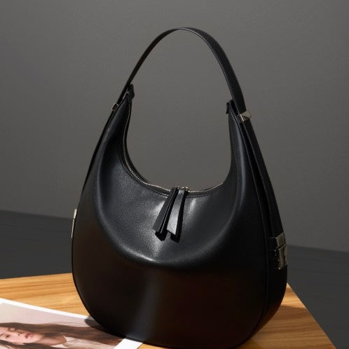 Genuine Leather Crescent Underarm Shoulder Handbag | Effortless Minimalist Elegance