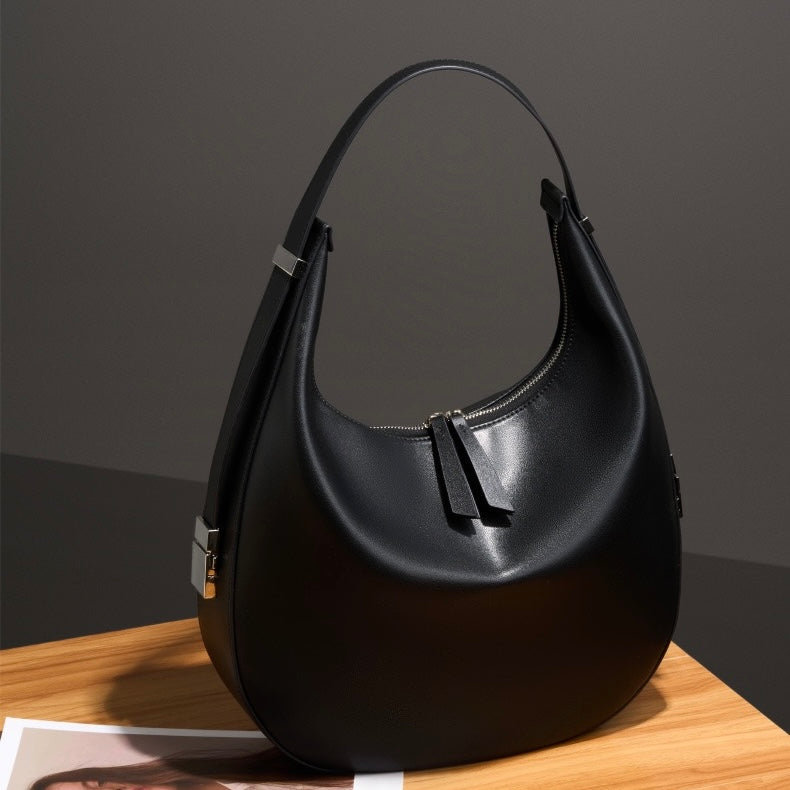Genuine Leather Crescent Underarm Shoulder Handbag | Effortless Minimalist Elegance