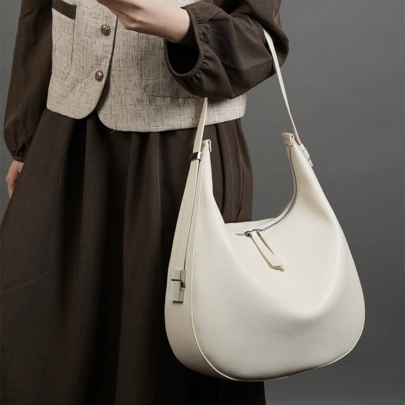 Genuine Leather Crescent Underarm Shoulder Handbag | Effortless Minimalist Elegance