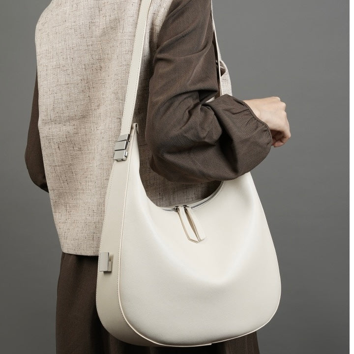 Genuine Leather Crescent Underarm Shoulder Handbag | Effortless Minimalist Elegance
