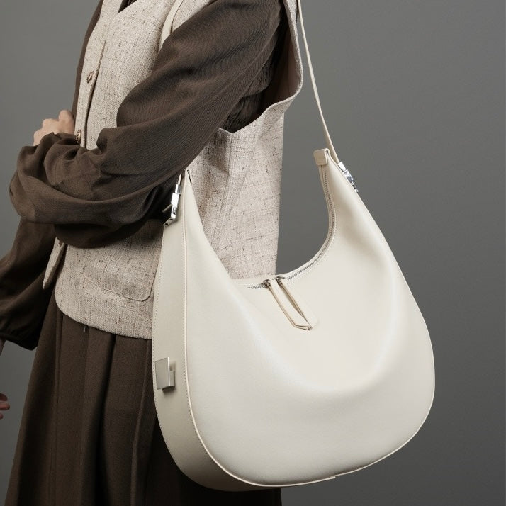 Genuine Leather Crescent Underarm Shoulder Handbag | Effortless Minimalist Elegance