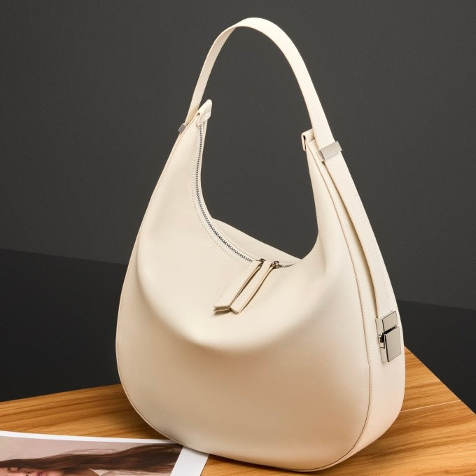 Genuine Leather Crescent Underarm Shoulder Handbag | Effortless Minimalist Elegance