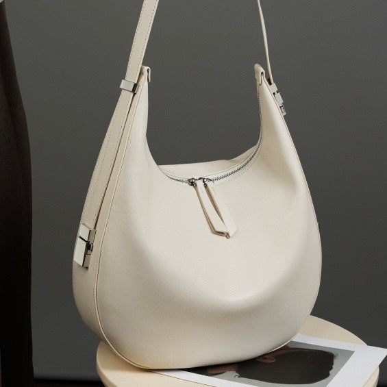 Genuine Leather Crescent Underarm Shoulder Handbag | Effortless Minimalist Elegance