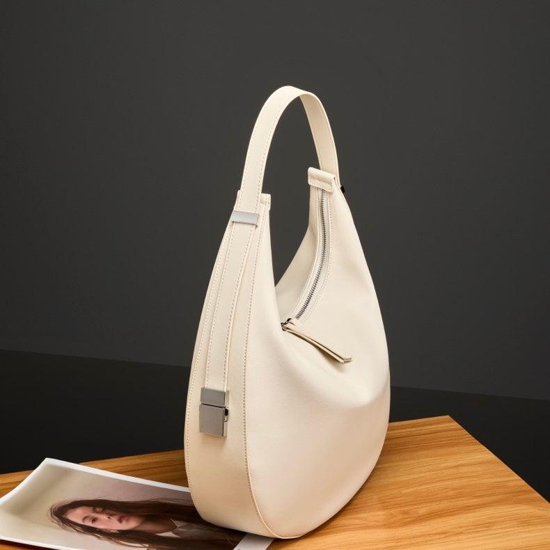 Genuine Leather Crescent Underarm Shoulder Handbag | Effortless Minimalist Elegance