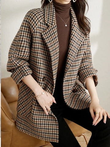 Houndstooth Tailored Coat | Effortless Autumn Sophistication