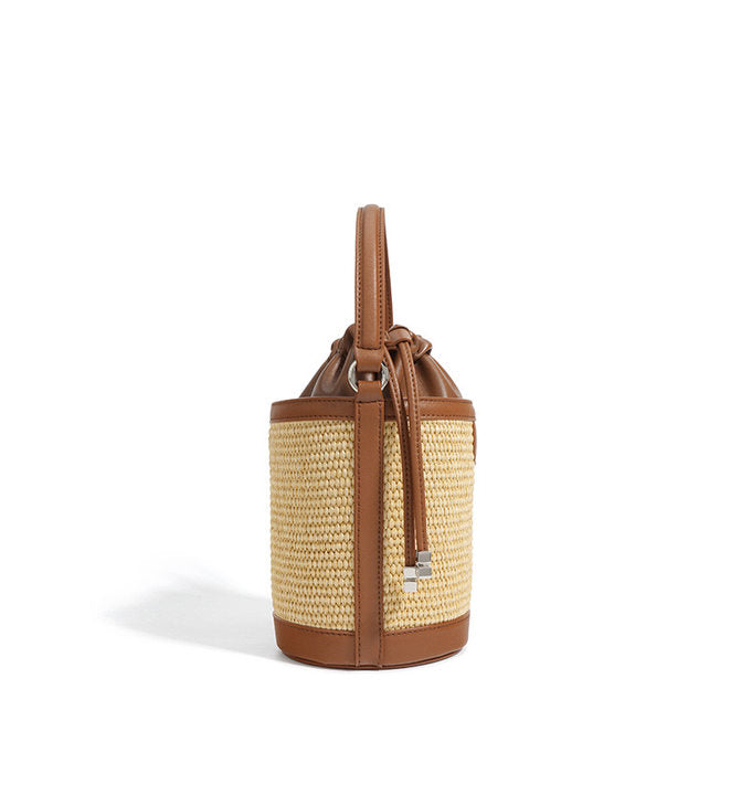 Lambskin Woven Women’s Handheld Crossbody Barrel Bag | Coastal Elegance