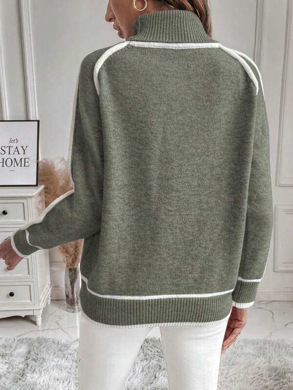 Lined Knit Sweater | Tailored Ease with Contrast Piping
