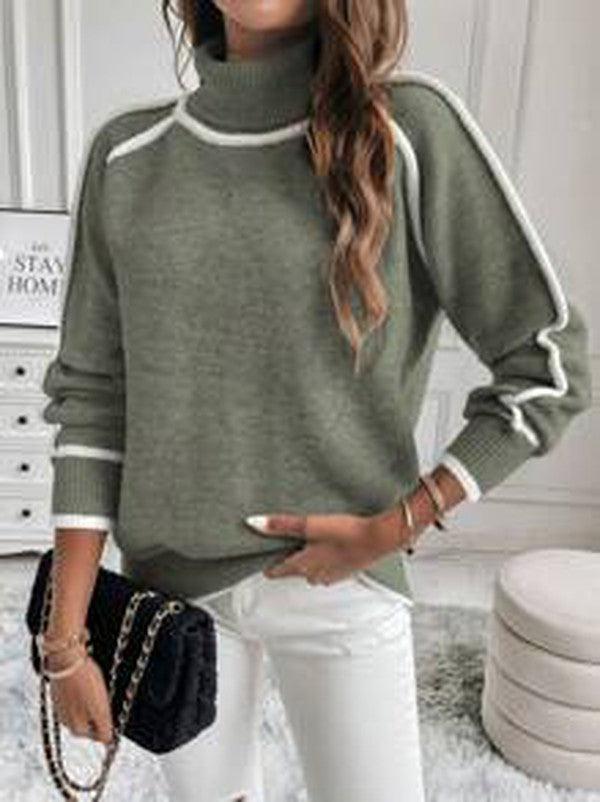Lined Knit Sweater | Tailored Ease with Contrast Piping