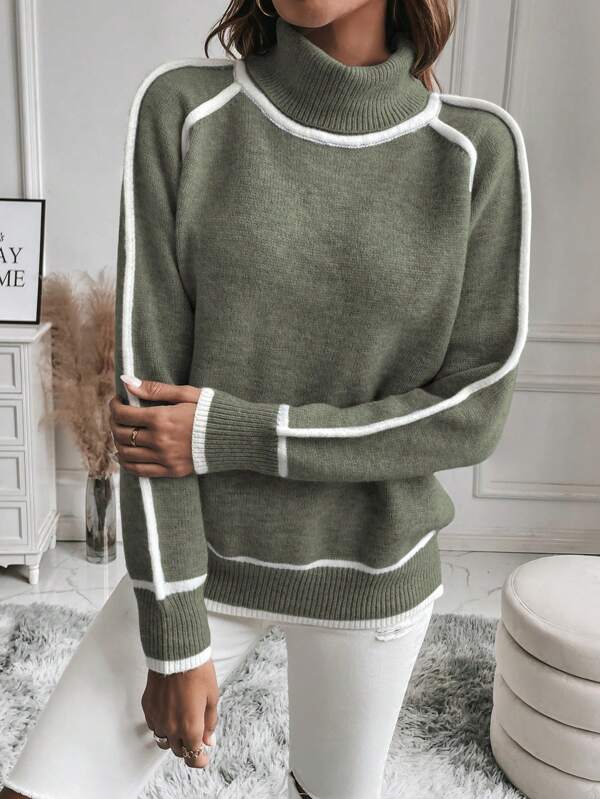 Lined Knit Sweater | Tailored Ease with Contrast Piping
