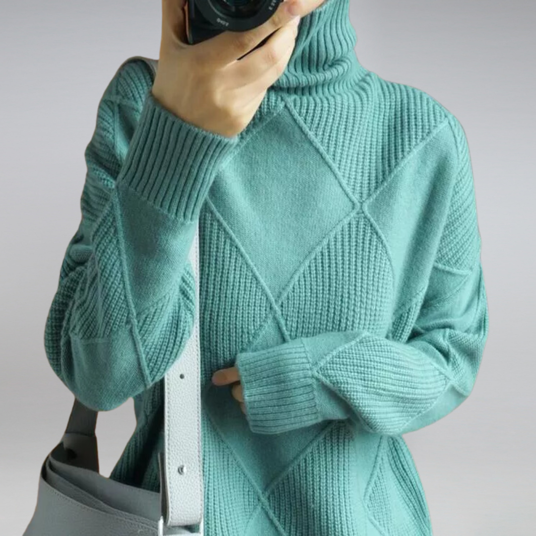 Textured Diamond Knit Turtleneck Sweater | Quiet Autumn Elegance