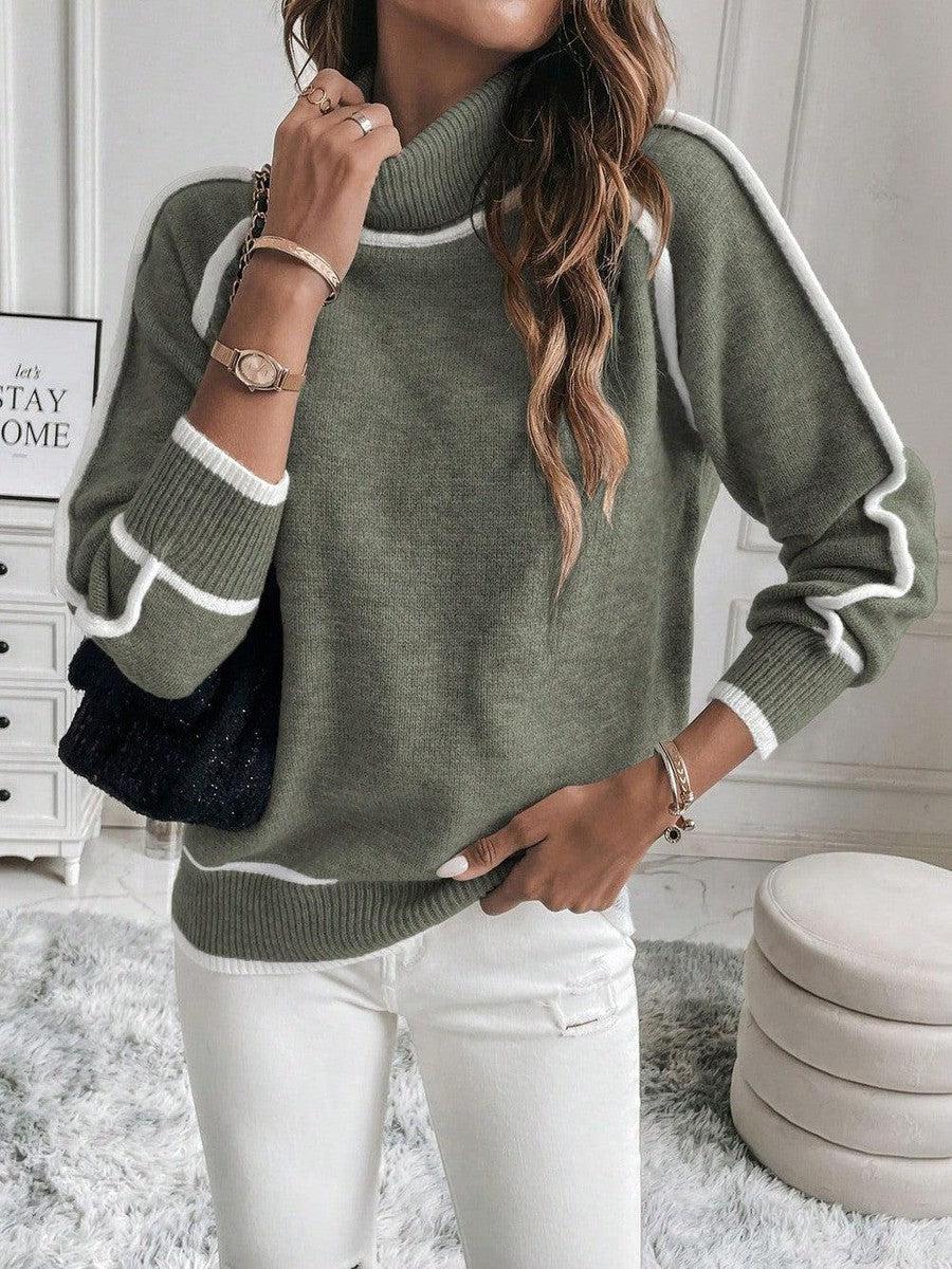 Lined Knit Sweater | Tailored Ease with Contrast Piping