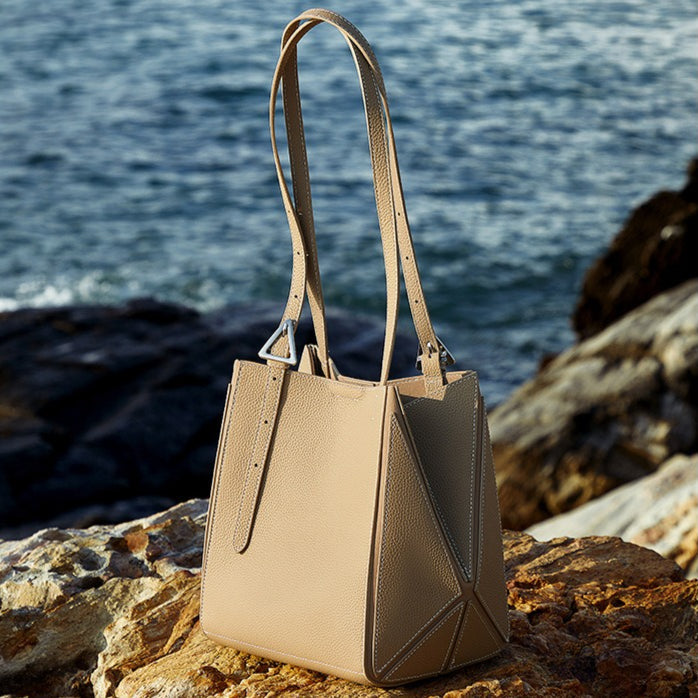 Women’s Camel Textured Leather Shoulder Tote | Effortless Elegance