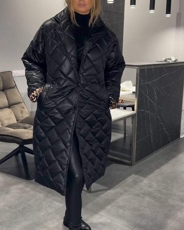 Quilted Mid-Length Coat | Effortless Warmth With Leopard-Print Lining