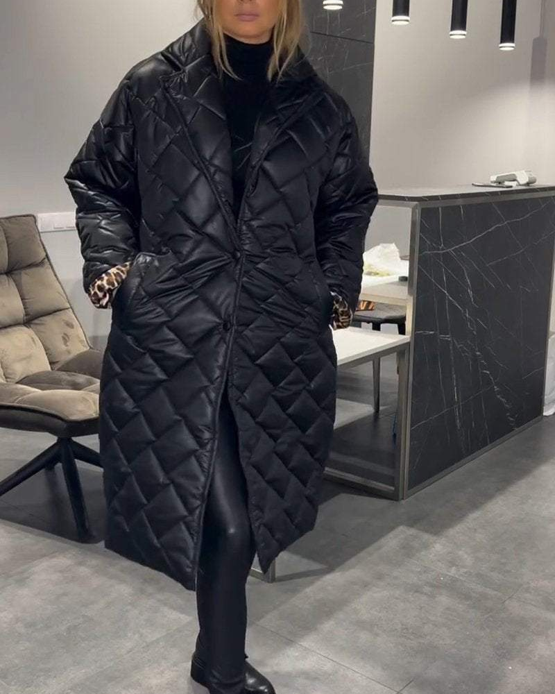 Quilted Mid-Length Coat | Effortless Warmth With Leopard-Print Lining