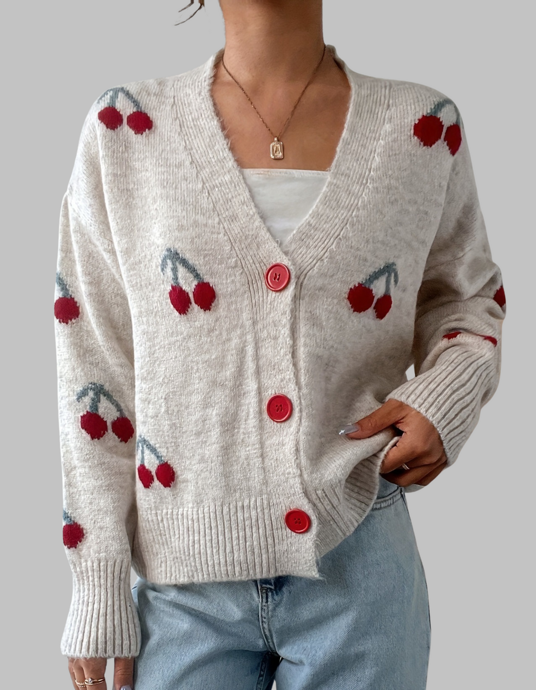 Comfortable Cherry Knit Cardigan | Effortless Autumn Elegance and All-Day Comfort
