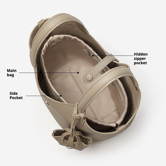 Women’s Pebbled Leather Bucket Bag | Effortless Elegance With Mini Pouch