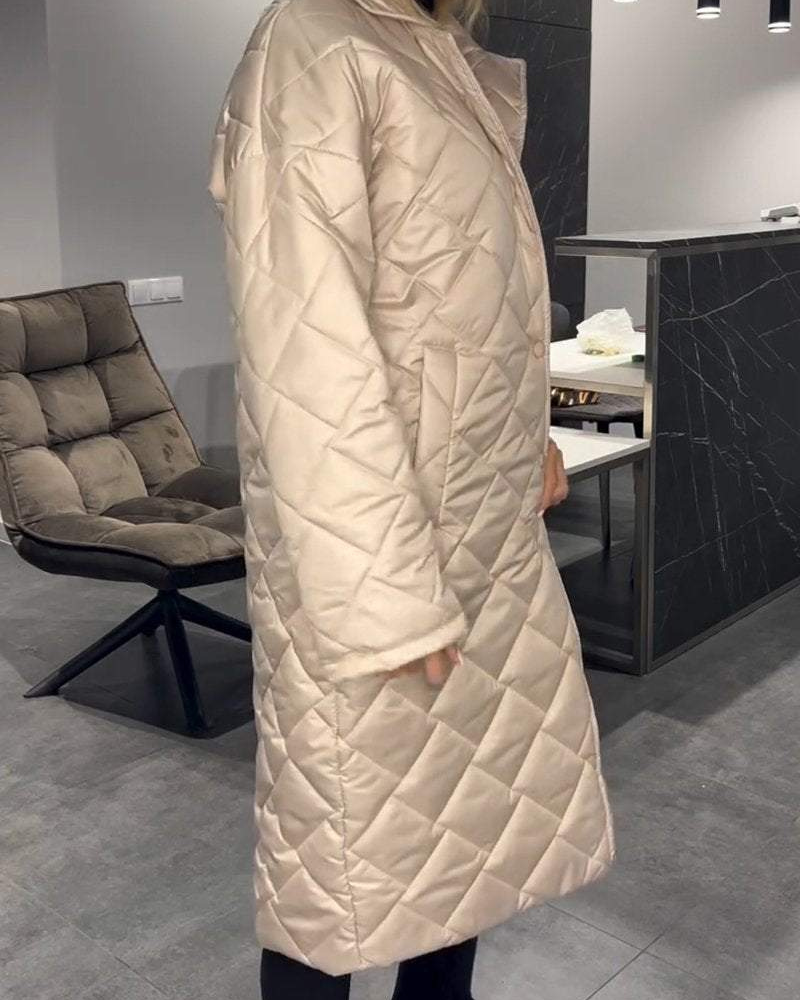 Quilted Mid-Length Coat | Effortless Warmth With Leopard-Print Lining