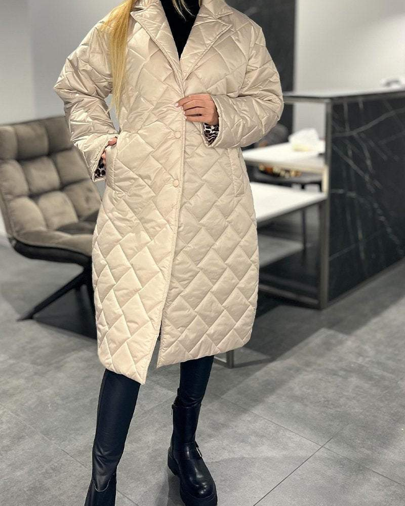 Quilted Mid-Length Coat | Effortless Warmth With Leopard-Print Lining