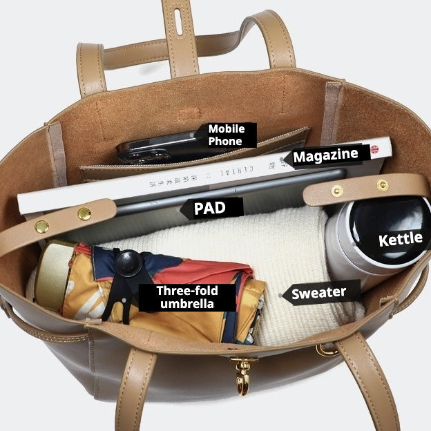 Women’s Genuine Leather Lock Buckle Tote Bag | Effortless Vintage Elegance